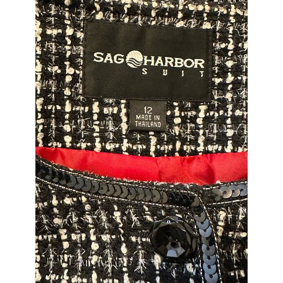 Sag Harbor black tweed sequin trim detail button blazer size 12 - Picture 3 of 10